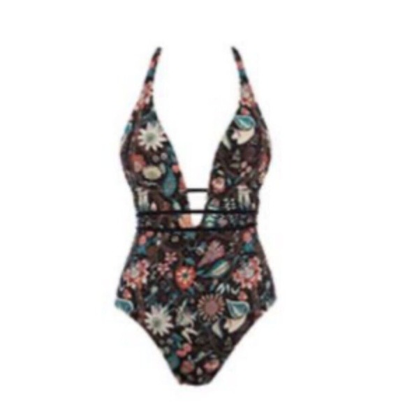 LSPACE Liberty Floracopa Pamela One Piece Swimsuit Size 6 Floral Plunge Halter - Picture 2 of 10
